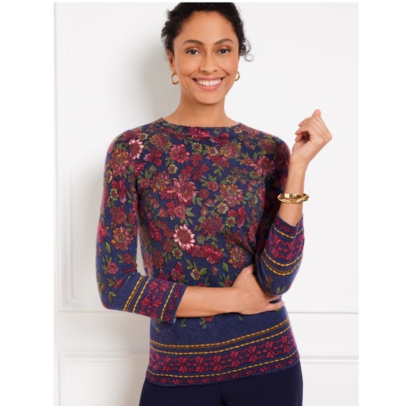 Talbots Sweaters - Talbots‎ AUDREY CASHMERE SWEATER - Floral 100% Cashmere 3/4